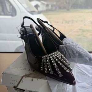 A New Day Serafina black Rhinestone Slingback Heels Size 9.5